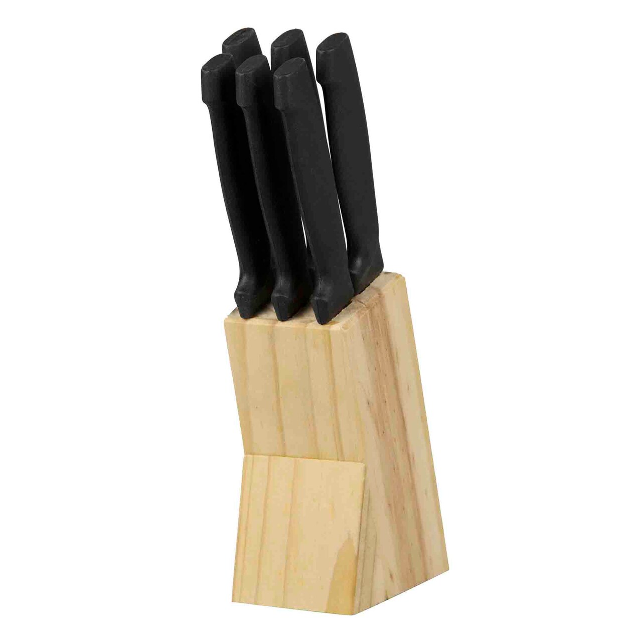 Home Basics 6 Piece Stainless Steel Steak Knife Set with All Natural Wood  Display Block